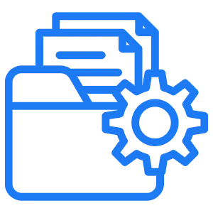 Icono de gestión de nómina o administración de archivos, representado por una carpeta y un engranaje.